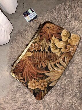 Vintage Botanical Woven Tapestry Clutch